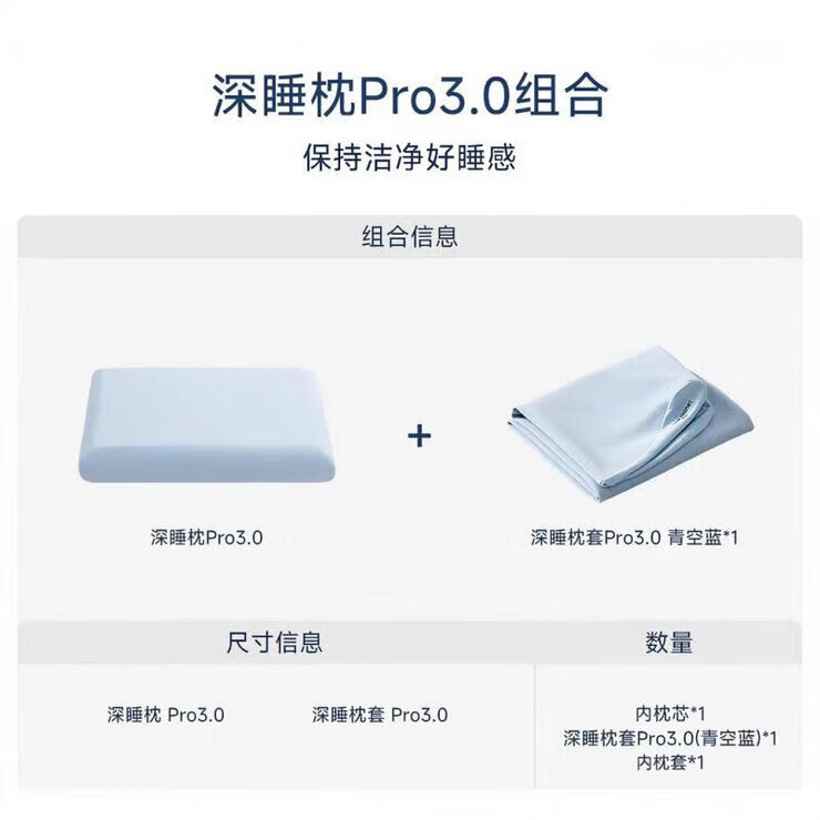 亚朵星球同款深睡枕Pro3.0枕头记忆枕枕芯护颈枕颈椎枕侧睡枕肩颈放松 深睡枕 Pro3.0+青空蓝枕套 10cm 【中】42*70