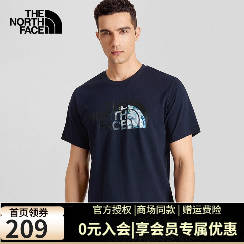 TheNorthFace北面纯棉短袖T恤男春夏新款户外运动圆领透气 RG1-蓝色 XXL/185