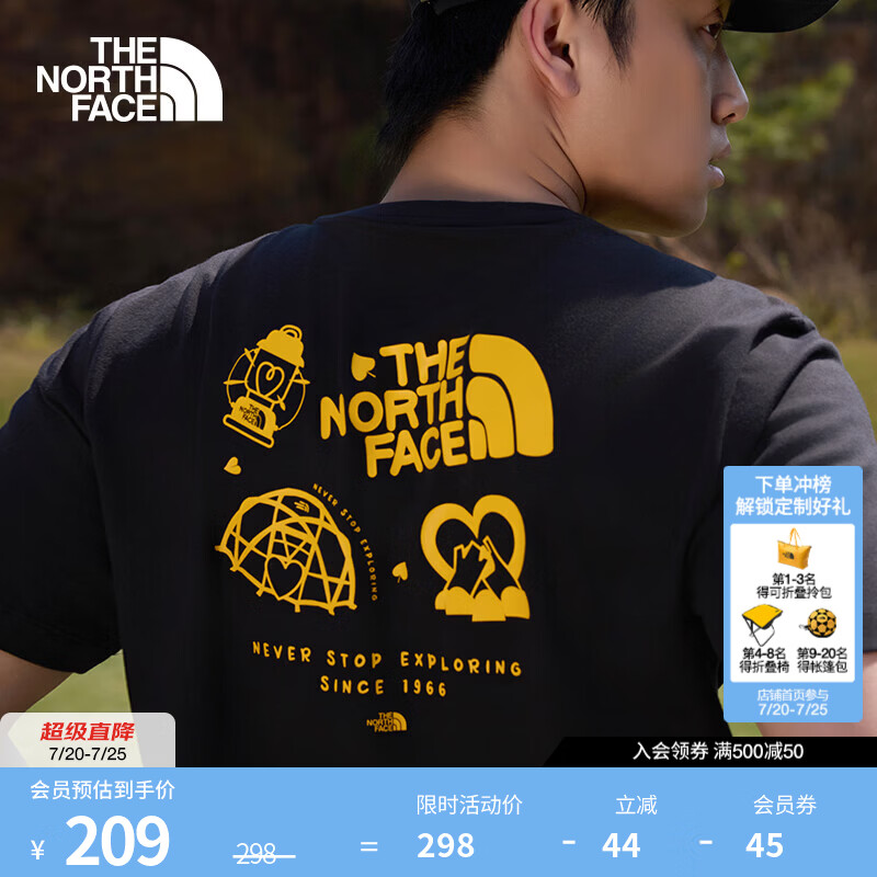 北面（The North Face）短袖T恤CAMP情侣款定制印花户外休闲百搭透气春夏款|8JSK JK3/宇宙黑 S /165/84A