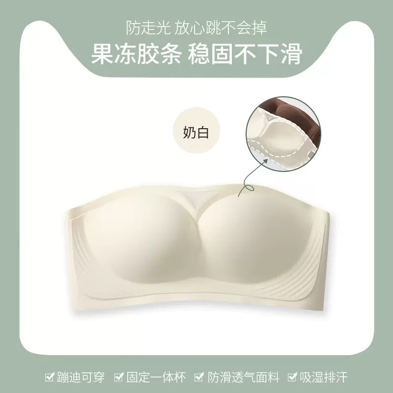 木木屋(mumuwu)【M】无肩带无痕抹胸内衣小胸聚拢美背透气春夏季孕妇文胸防滑 乳白色 S码(适合32/70ABC)