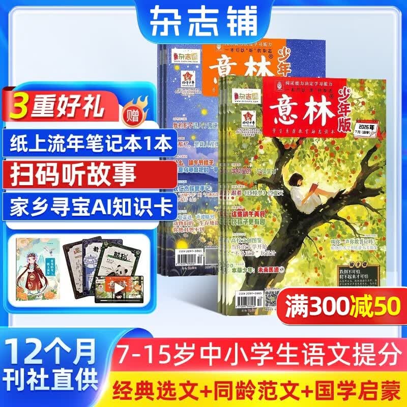 意林少年版/儿童文学少年版/商界少年/少年新知/历史喵 1年订阅 7-15岁儿童文学文摘杂志铺 中小学生青少年课外阅读语文作文素材学习辅导 初中小学生三四五六年级写作技巧提升物励志成长JC 【12个月