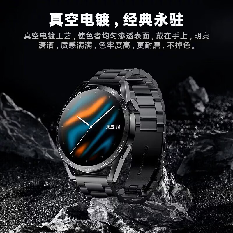 芯咚使用华为watch3/4/5/GT3/3Pro/GT4/4Pro/GT5/5Pro/GT6/GT6Pro金属表带经典百搭三株精钢蝴蝶扣表带 银色精钢表带【22mm接口通用】 适用华为手表 GT6/GT6pro【46MM表盘】