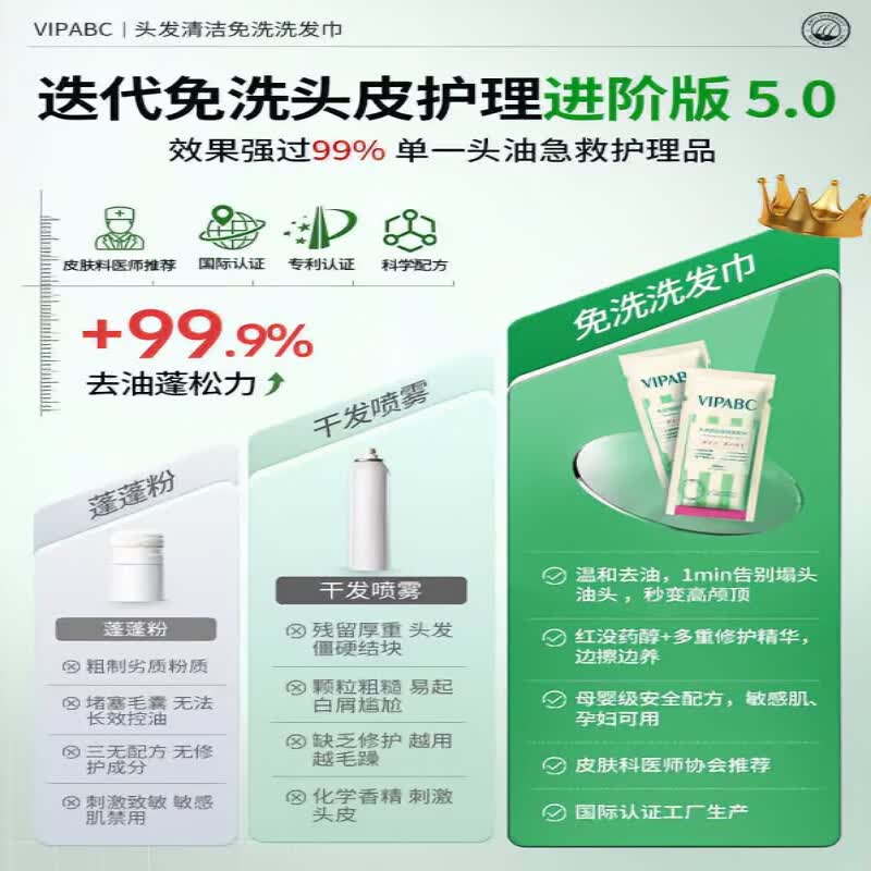 VIPABC免水洗洗发巾头发清洁去油蓬松月子高颅顶神器刘海干发湿巾非喷雾 3片【产科】免洗不吹风