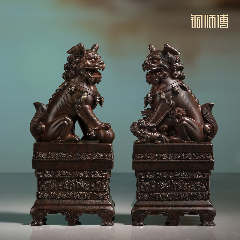 铜师傅关帝祖庙系列《铁狮套装》客厅桌面铜摆件 家居装饰工艺品 