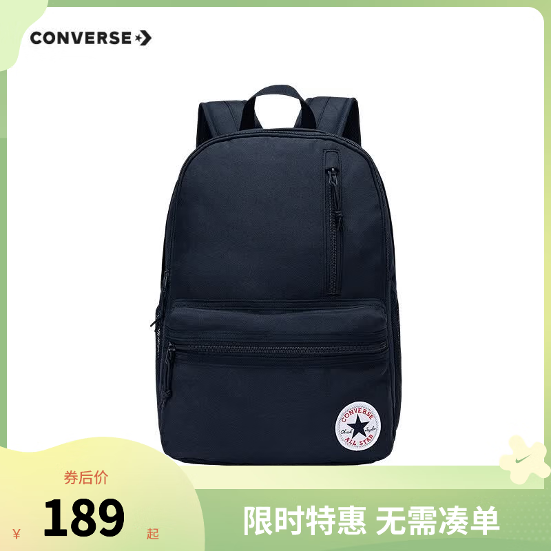 Converse 匡威男女青少年双肩包简约书包新款可调节多口袋背包学生电脑包 藏青蓝 M【42*30*14cm 约17.6L】