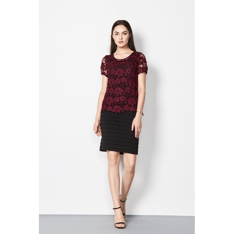 meiermei玫而美品牌女装专柜时尚气质圆领蕾丝连衣裙 h50 34