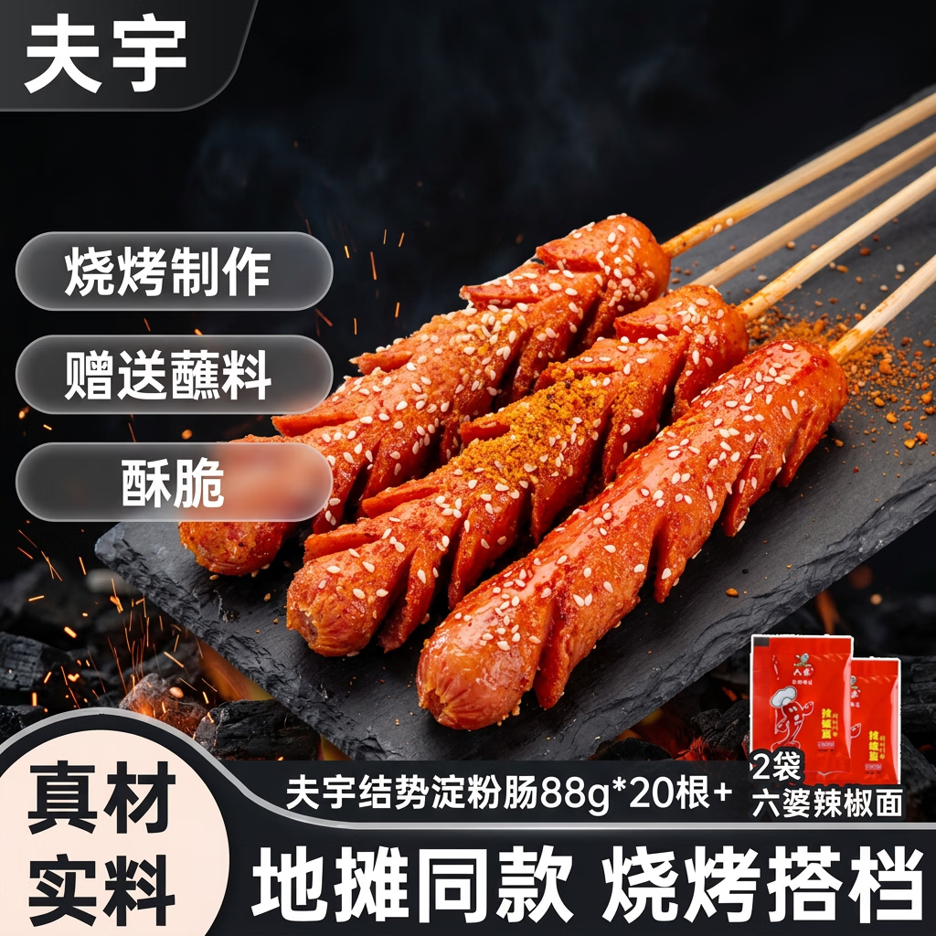 夫宇淀粉肠约88g*20根香煎火腿肠清真食品油炸烤肠食材（送蘸料）