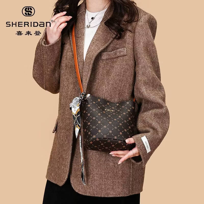 喜来登(SHERIDAN)包包 丝巾水桶包 女包轻奢单肩包斜挎包托特包七夕情人节礼物 NL260302S