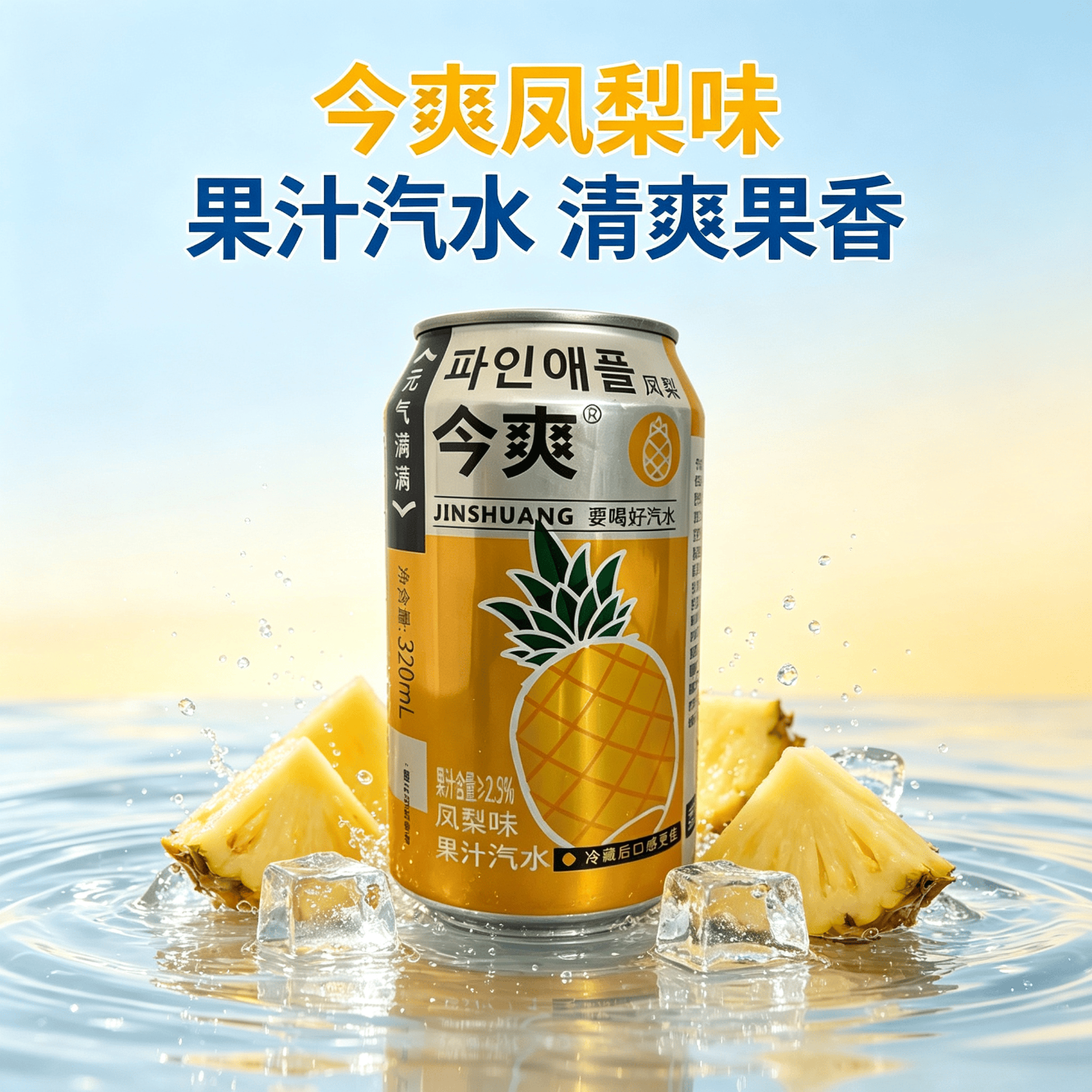 今爽凤梨汽水饮料气泡满满碳酸饮料320ml罐装气泡水果汁汽水厂家直发 24罐