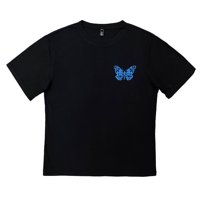 短袖t恤男夏季蝴蝶印花网红潮牌ins韩版潮流宽松半袖上衣 白色 m