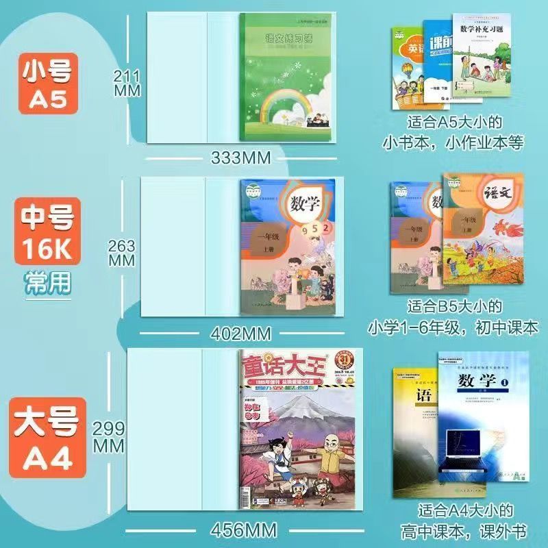 智权【开学特惠】学生课本包书膜透明套式书皮书套防水环保书壳保护套 30张【大10中10小10】+姓名贴