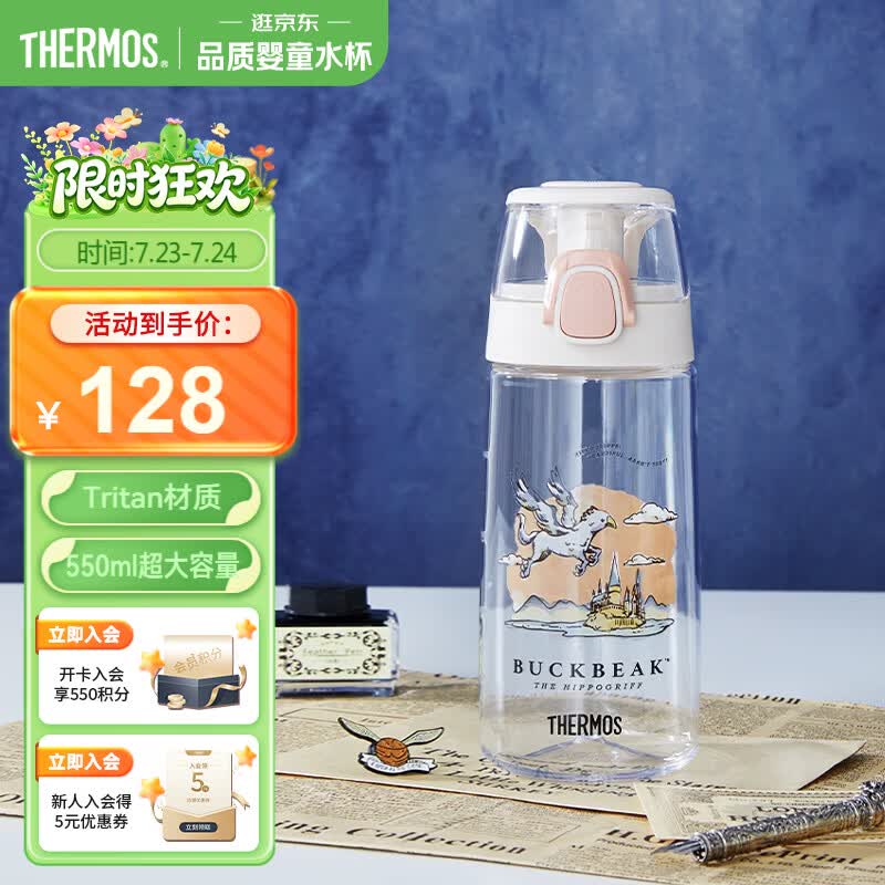 膳魔师（THERMOS）儿童水杯Tritan夏季直饮杯学生杯带提手户外便携运动杯TCSK