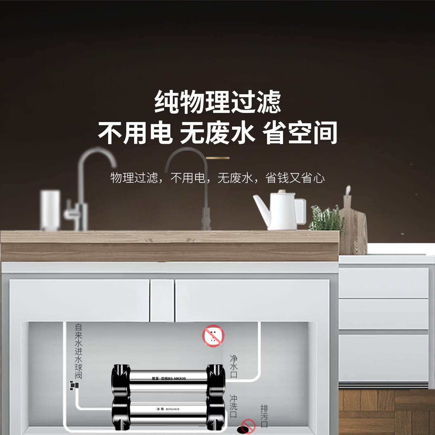 冰尊（BENSHION）净水器家用有效除菌保留矿物质无桶无废水不用电厨房净水机 套餐四(标配)+中央前置+阻垢器