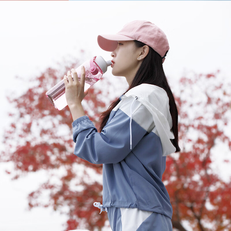 茶花(CHAHUA)运动水杯男女学生户外便携茶水杯大容量塑料杯夏季学生水壶耐摔 【1500ml】粉色