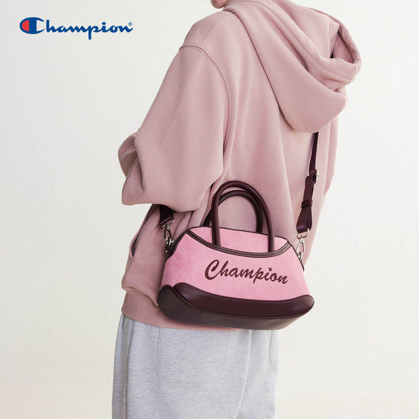 Champion冠军26秋季新款保龄球斜挎包手提斜挎复古男女时尚经典 粉色