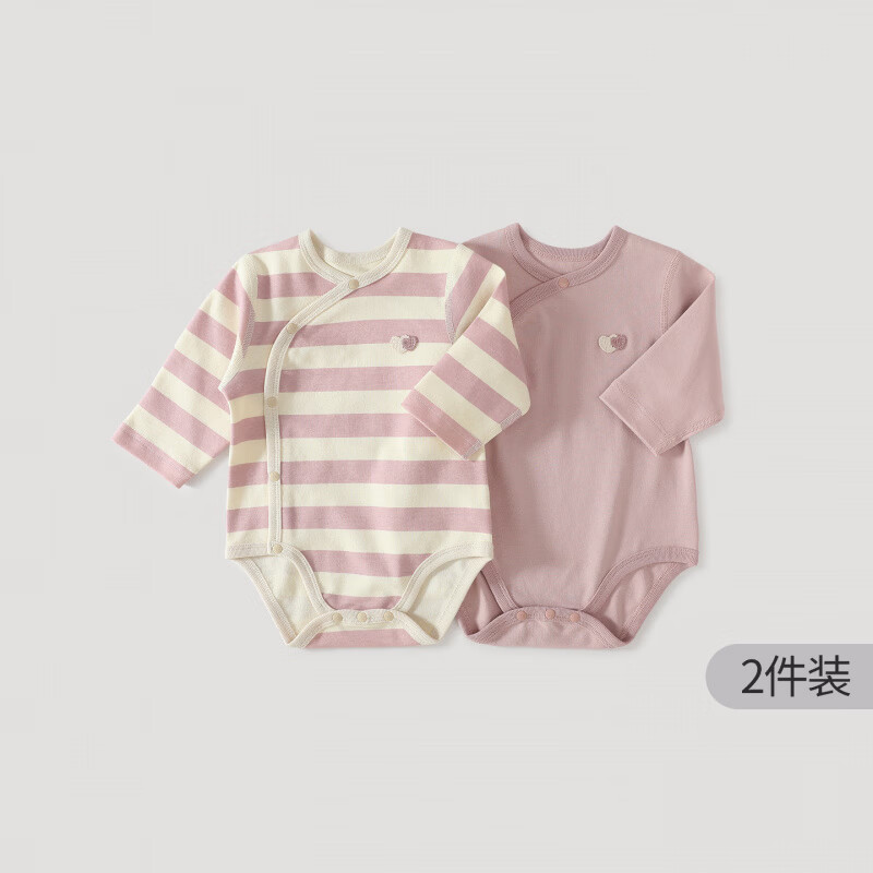 巴厘小猪（BALIPIG）【50S新疆棉2件装】婴儿包屁衣秋季新生儿连体衣三角哈衣宝宝衣服 柔粉色+粉杏条纹 【2件装】 80cm