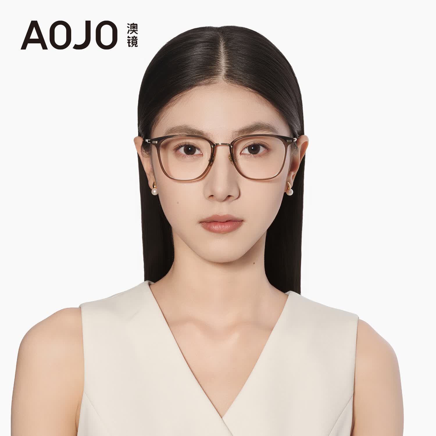 aojo眼镜框氢气系列复古方框女专业可配防蓝光高度数近视眼镜男FM106 C1石曜黑 仅14g重 单镜框
