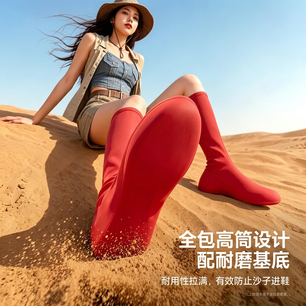 沙漠防沙鞋套西北户外徒步旅游专用透气防滑鸣沙山响沙湾成人脚套 中国红【成人35-44码】高弹耐磨-密度大更防沙