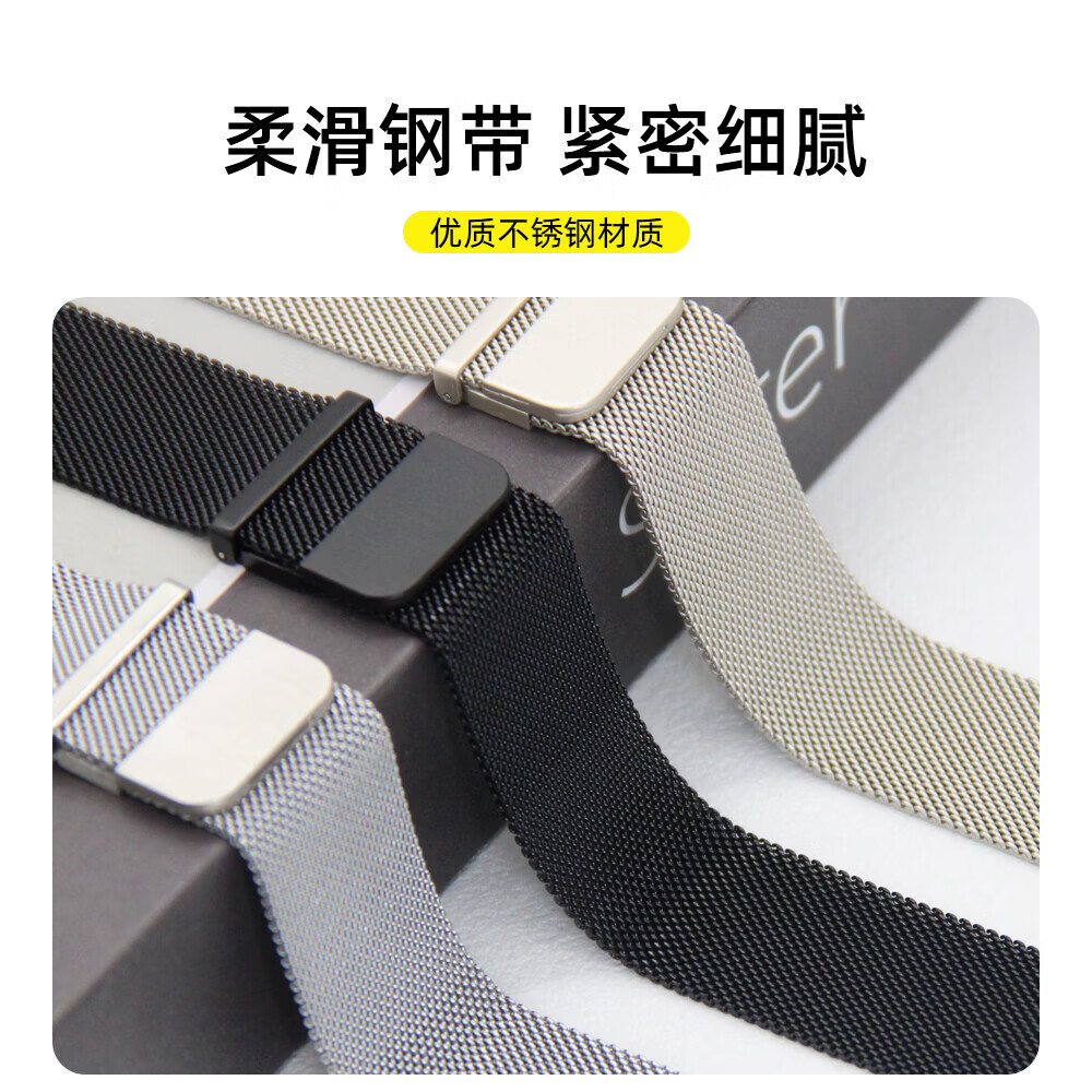 优智顺【升级双磁】适用三星fit3智能精钢手表带galaxy fit3双节米兰磁吸不锈钢配件watch fit3男女生款 双节米兰磁吸款-银色 自测22mm表带