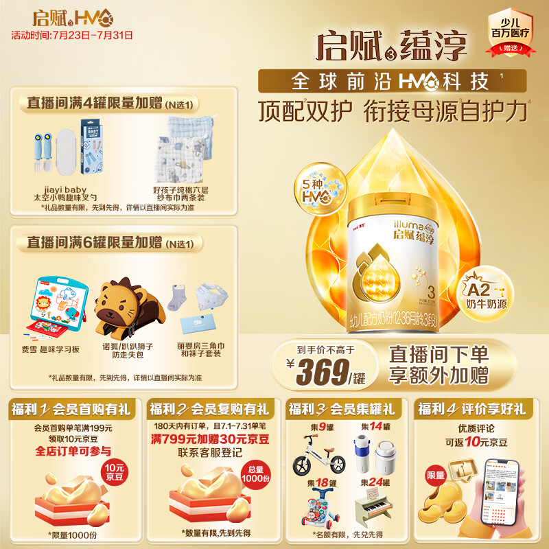 惠氏（Wyeth）启赋蕴淳进口幼儿配方奶粉3段（12-36月）810g A2奶源HMO黄金含量