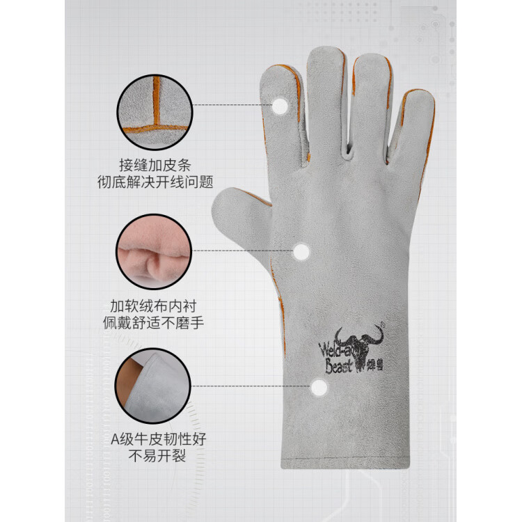 中大型鹦鹉双层牛皮防咬防抓手套防狗咬抓狗训狗专用防猫咬宠物仓鼠虎皮防刺加厚 60cm蓝色/手背手掌加托 均码