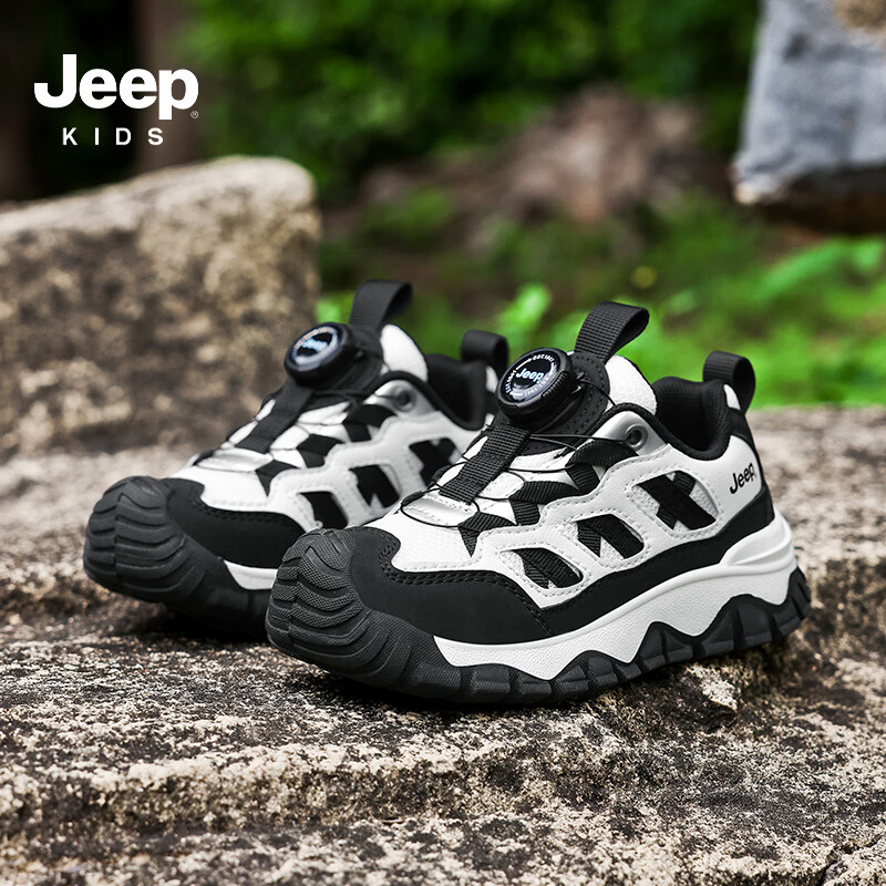 JEEPjeep秋款儿童网面户外登山机能鞋鞋子防滑包头防踢耐磨运动休闲鞋 黑粉 27