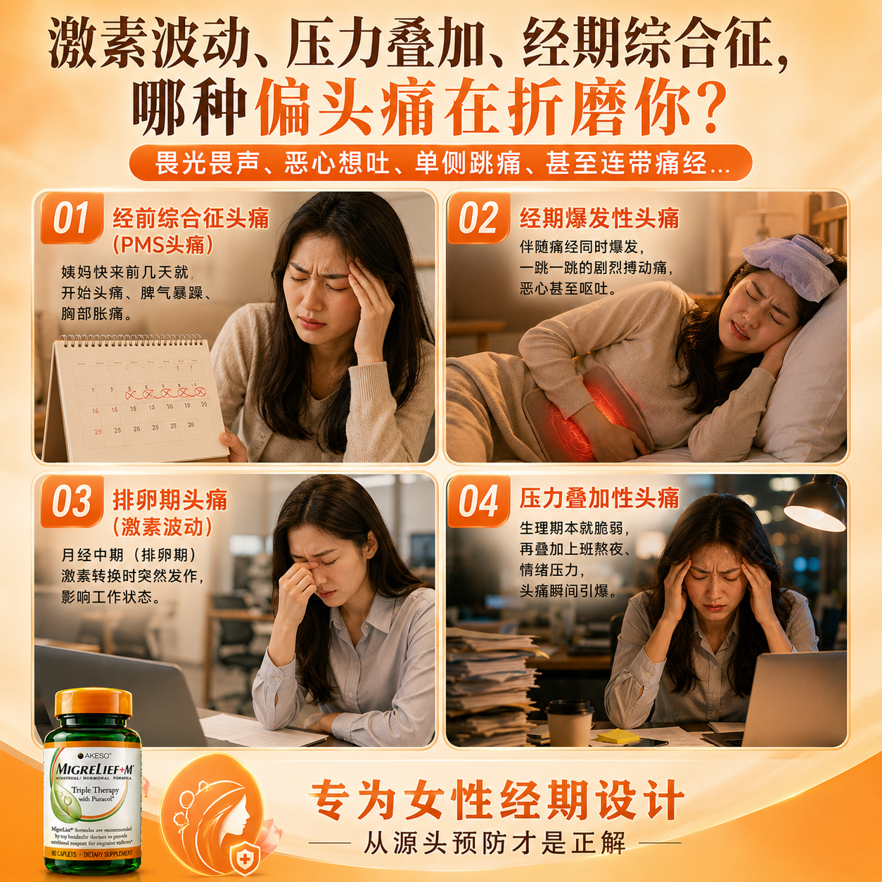 MigreLief【双11热销】美国进口迈立疏镁补剂预防缓解经期偏头痛调节情绪 预防舒缓月经性偏头痛【体验装】 60粒*1瓶