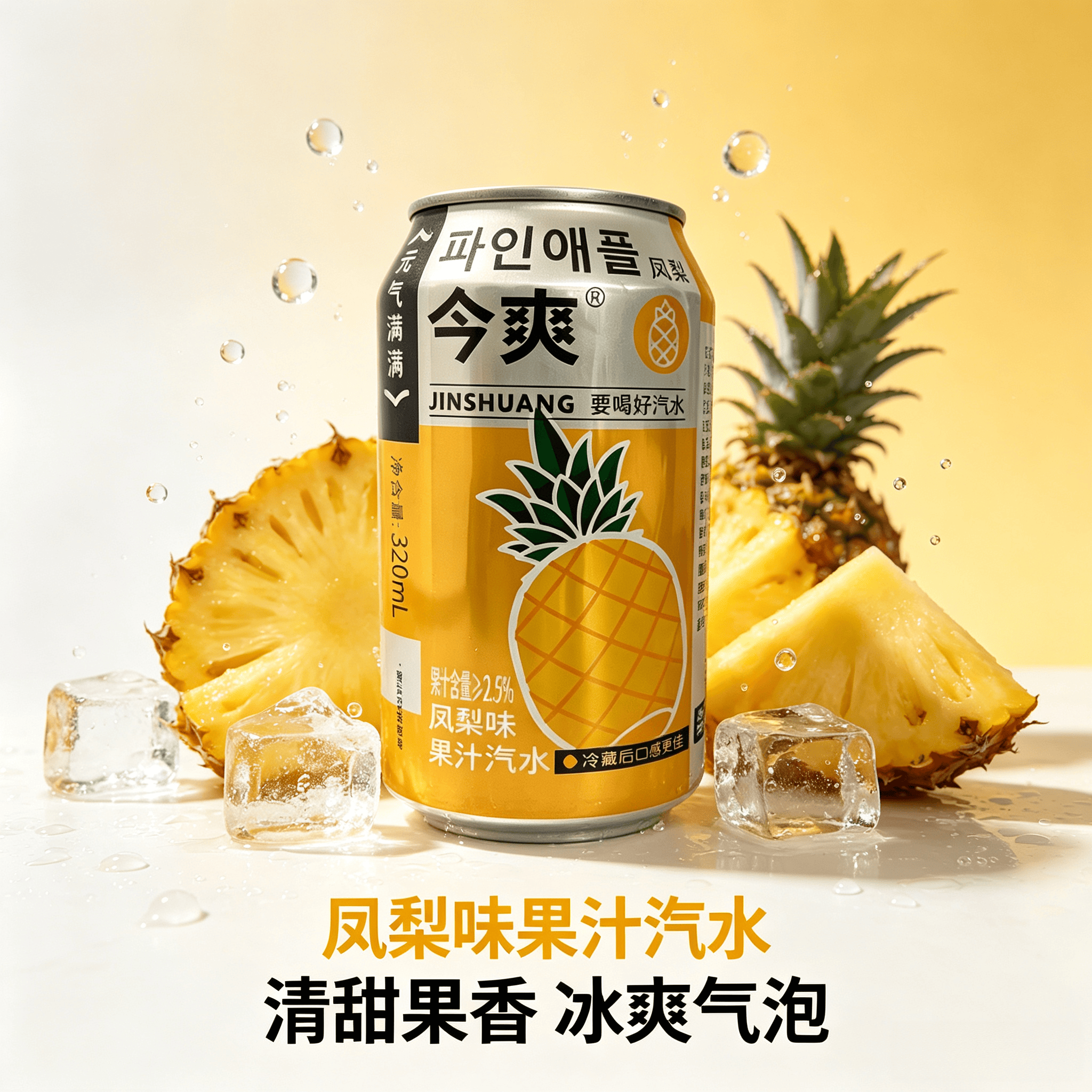今爽凤梨汽水饮料气泡满满碳酸饮料320ml罐装气泡水果汁汽水厂家直发 24罐
