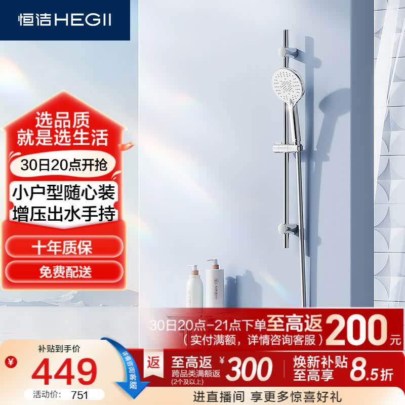 恒洁（HEGII）淋浴花洒 贴墙置物分体小户型卫生间增压花洒DMF972-313