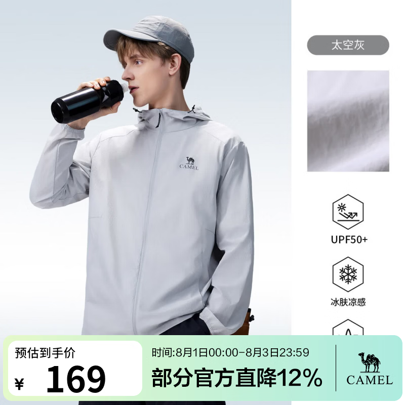骆驼户外原纱防晒衣2026春夏新款男款轻薄凉感透气防泼水运动外套 太空灰，男，A16BAEO013 M