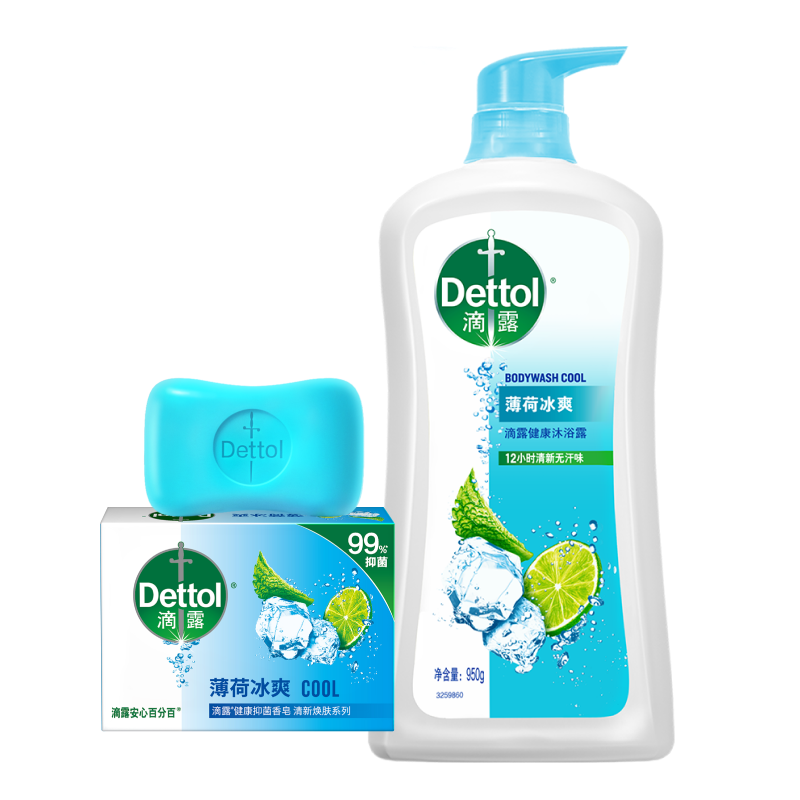 滴露（Dettol）滴露沐浴露950ml系列 【夏日冰爽洗护】薄荷沐浴露+薄荷香皂105g