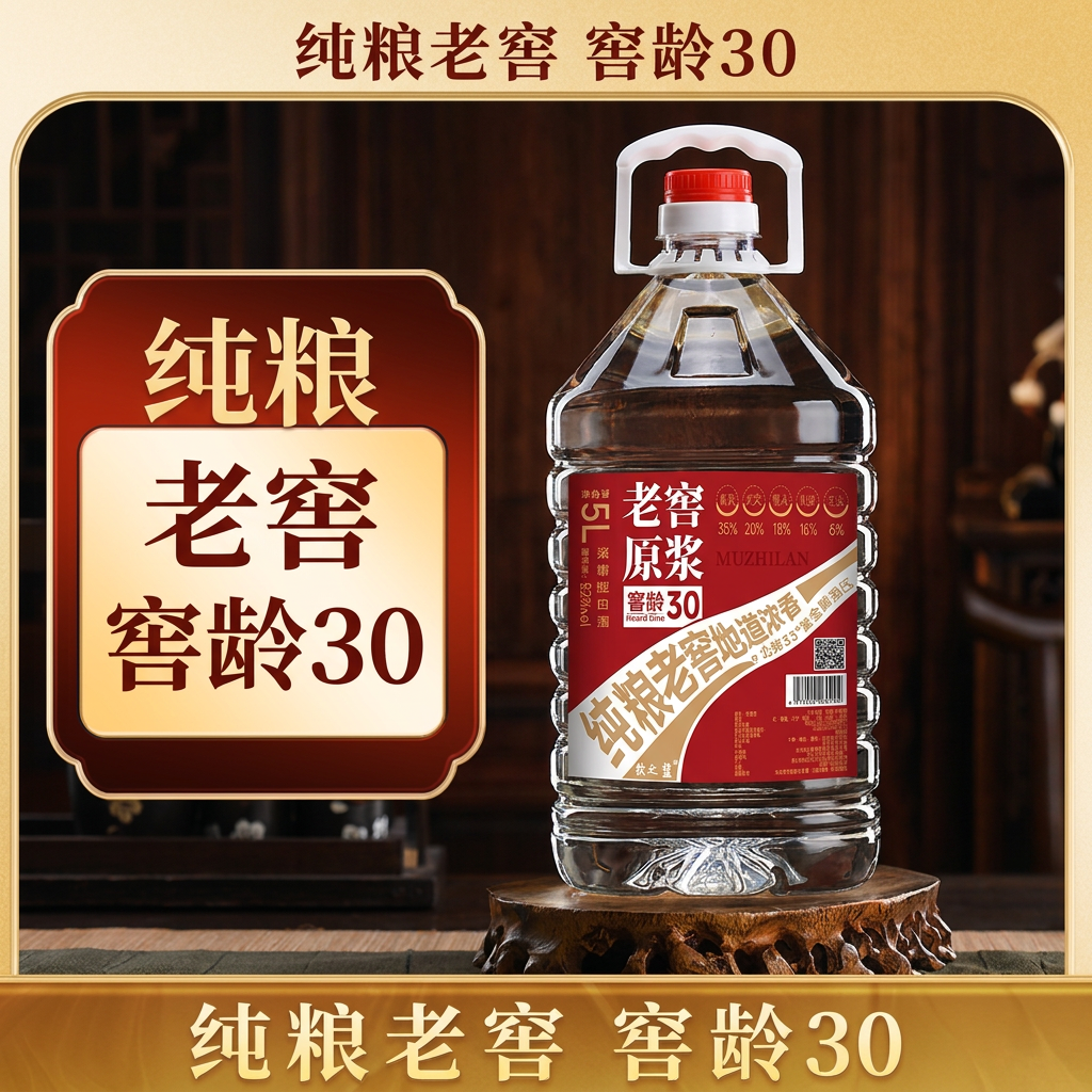 牧之蓝红高粱桶装白酒52度5L浓香型纯粮食白酒 泡杨梅用酒 52度 5L 1桶
