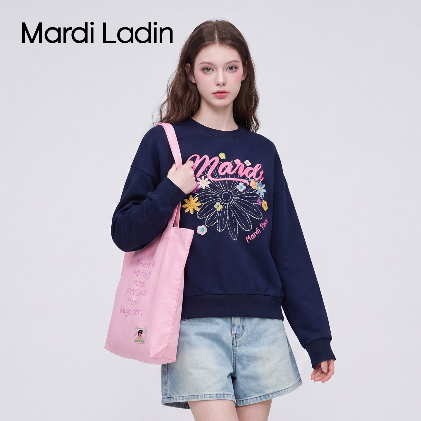 MARDI LADIN潮牌简约套头卫衣女2026年秋季新款宽松百搭休闲显瘦长袖上衣女 藤蓝 M
