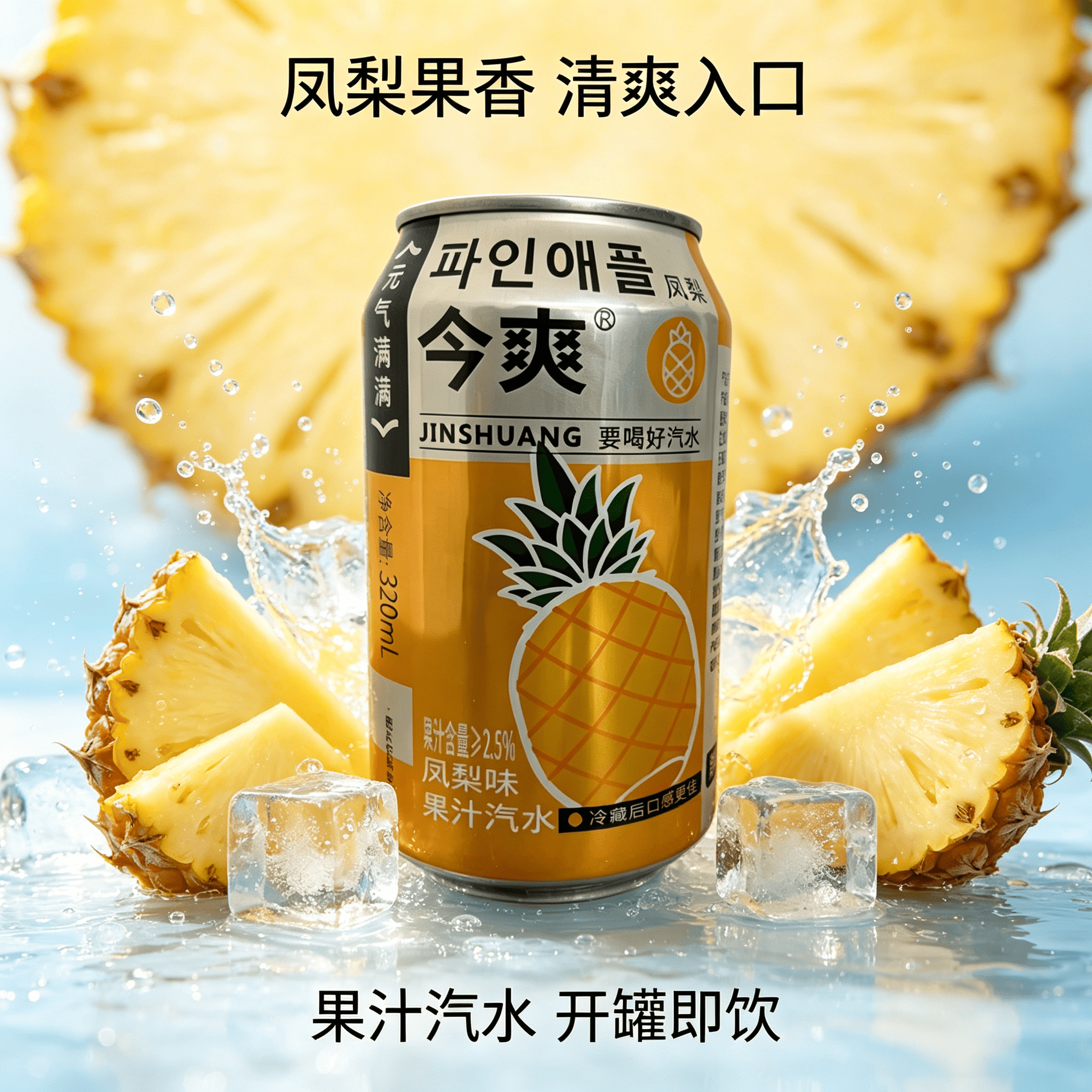 今爽凤梨汽水饮料气泡满满碳酸饮料320ml罐装气泡水果汁汽水厂家直发 24罐