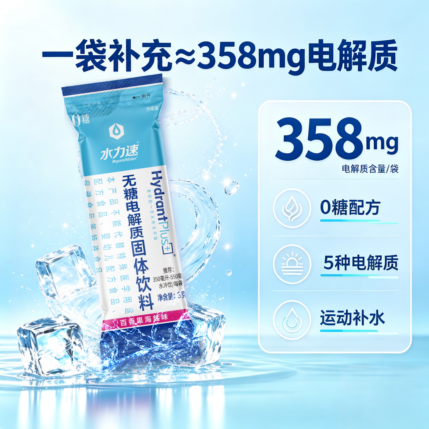 水力速无糖电解质水冲剂运动饮料维生素0糖0脂补盐分能量 【4包更实惠】4种口味各1包 3g*64袋