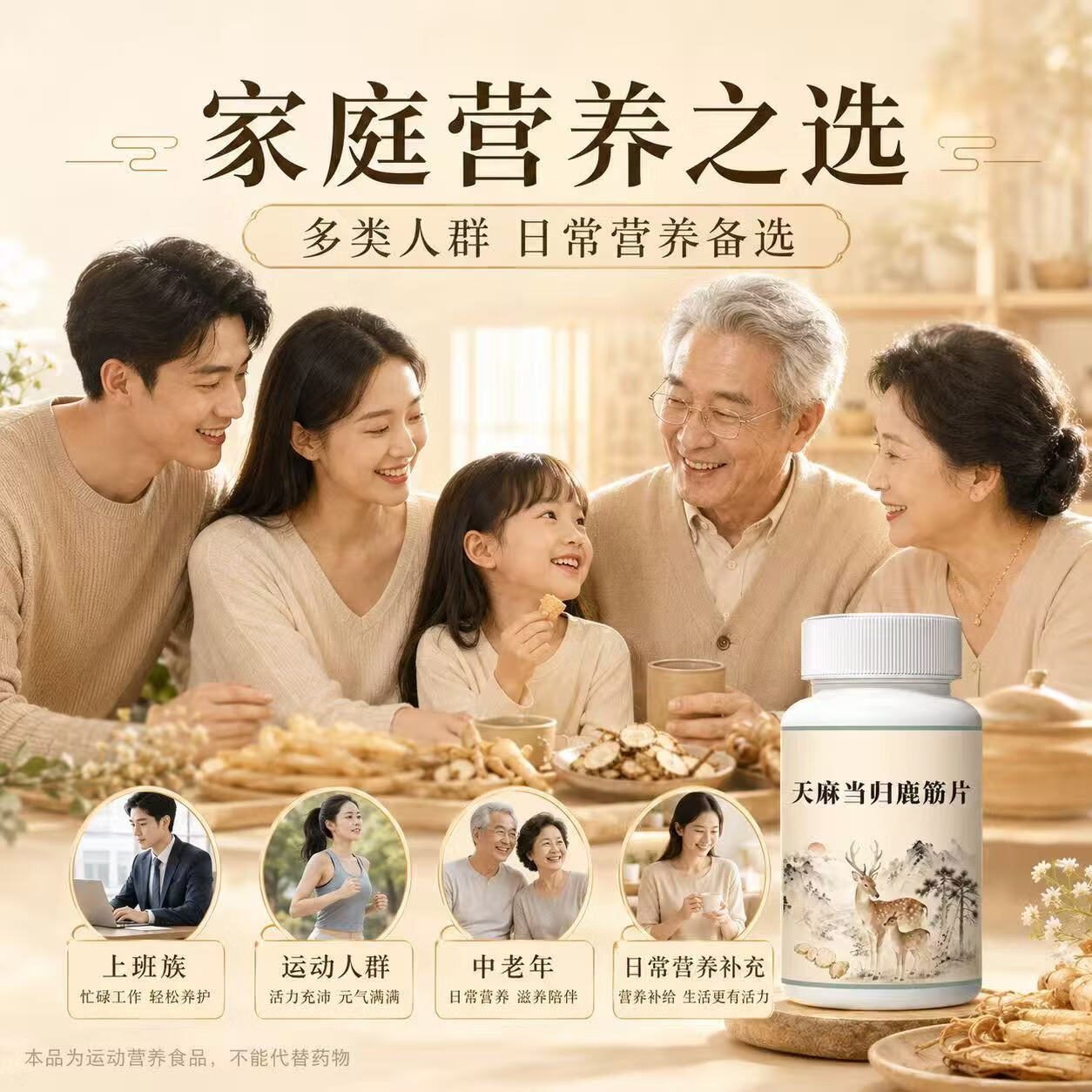 胖东来同款天麻当归鹿筋片正品中老年关节不适护软骨关节手脚麻木 巩固款【拍3发5】 60粒*5罐