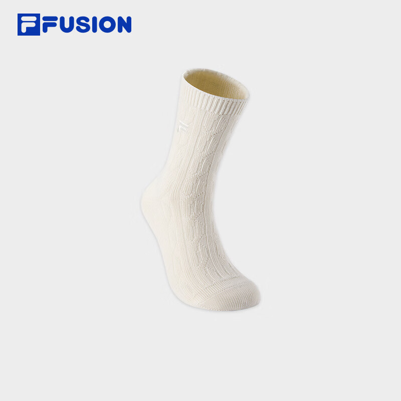 FILA FUSION斐乐潮牌女袜高腰袜2026冬新款运动袜休闲绞花长筒袜 椰奶白-IV S
