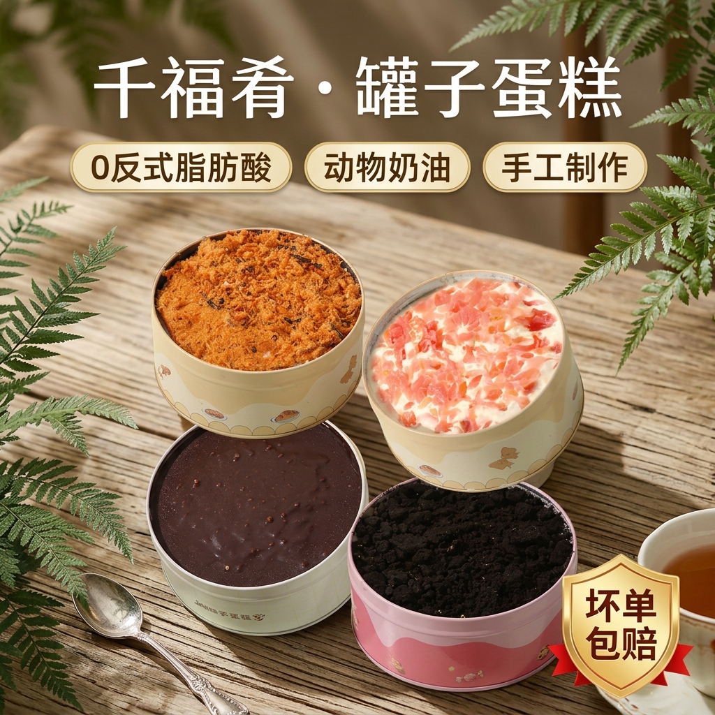 千福肴罐子蛋糕动物奶油千层慕斯盒子蛋糕下午茶罐罐蛋糕甜品300g/罐 【四拼】奥巧+芋泥肉松+芒果西柚+蓝莓桑葚【赠勺子】