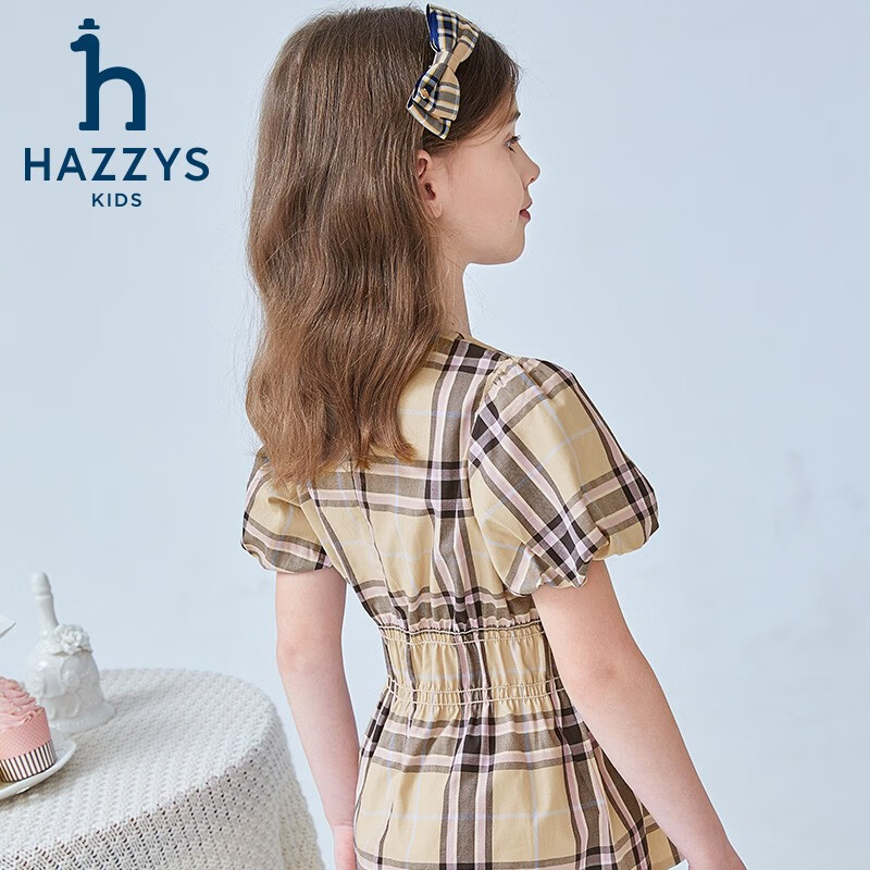 哈吉斯(HAZZYS)童装女童上衣夏新品舒适百搭简约圆领显瘦裙式上衣 格 160