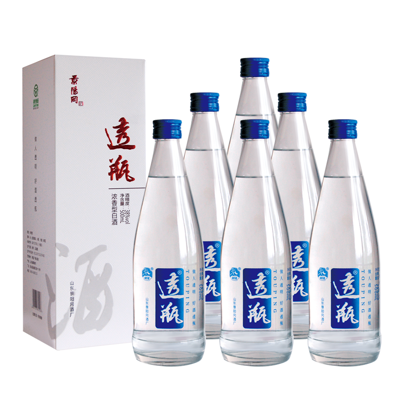 景阳冈 透瓶 浓香型粮食白酒 38度 500ml*6瓶  整箱 2020年生产 山东