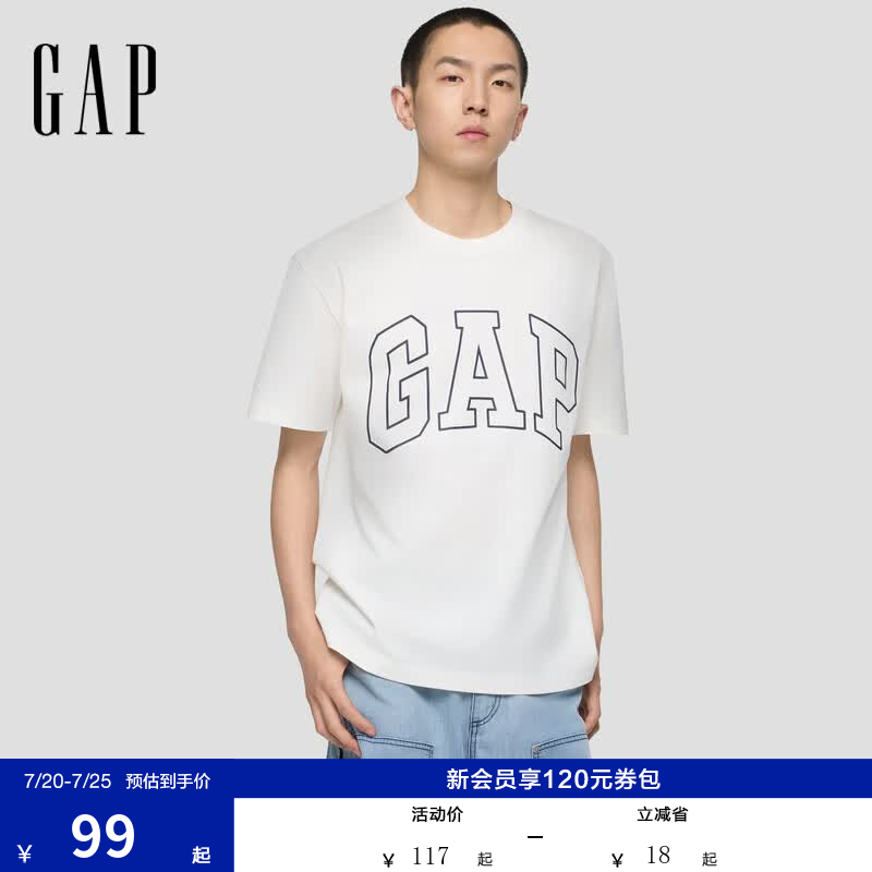 盖璞Gap男女装2026春季款纯棉印花logo短袖T恤美式725617 白色 S (165/88A) 亚洲尺码
