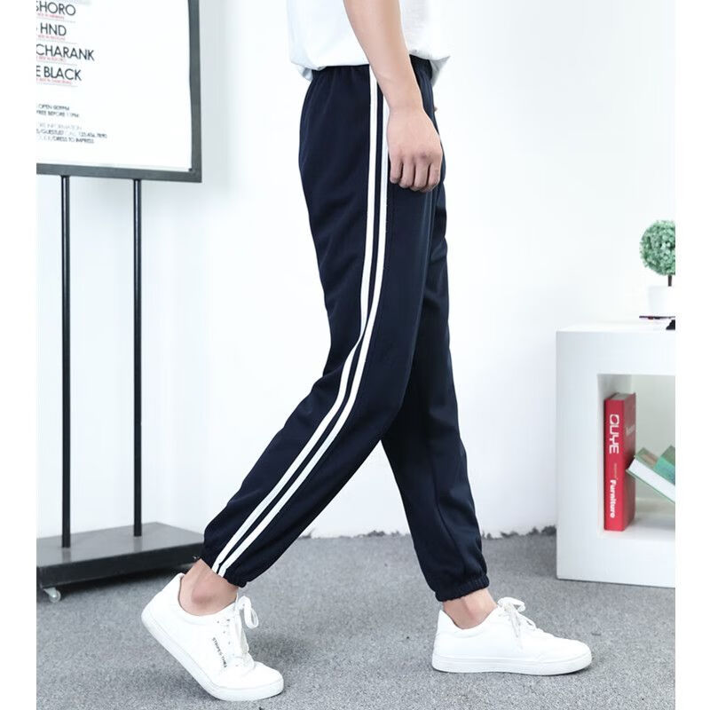 革代(gedai)校服裤子两道杠两条杠校裤春秋款黑色校服裤藏蓝双白边