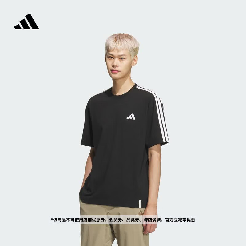 adidas三条纹纯棉休闲百搭短袖T恤男装夏季新款阿迪达斯轻运动   黑色   L
