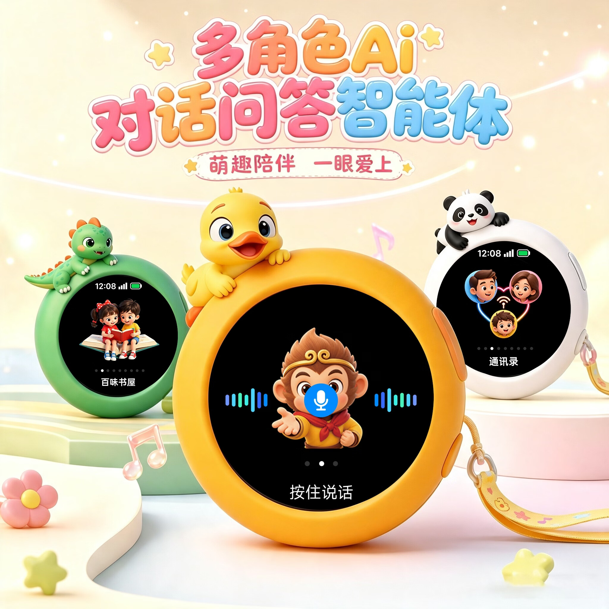 艾尼卡多功能儿童 AI 早教机拍图识万物视频通话可插卡小孩智能陪伴手表早教机学习机 熊猫(白色) 赠送1年免费流量