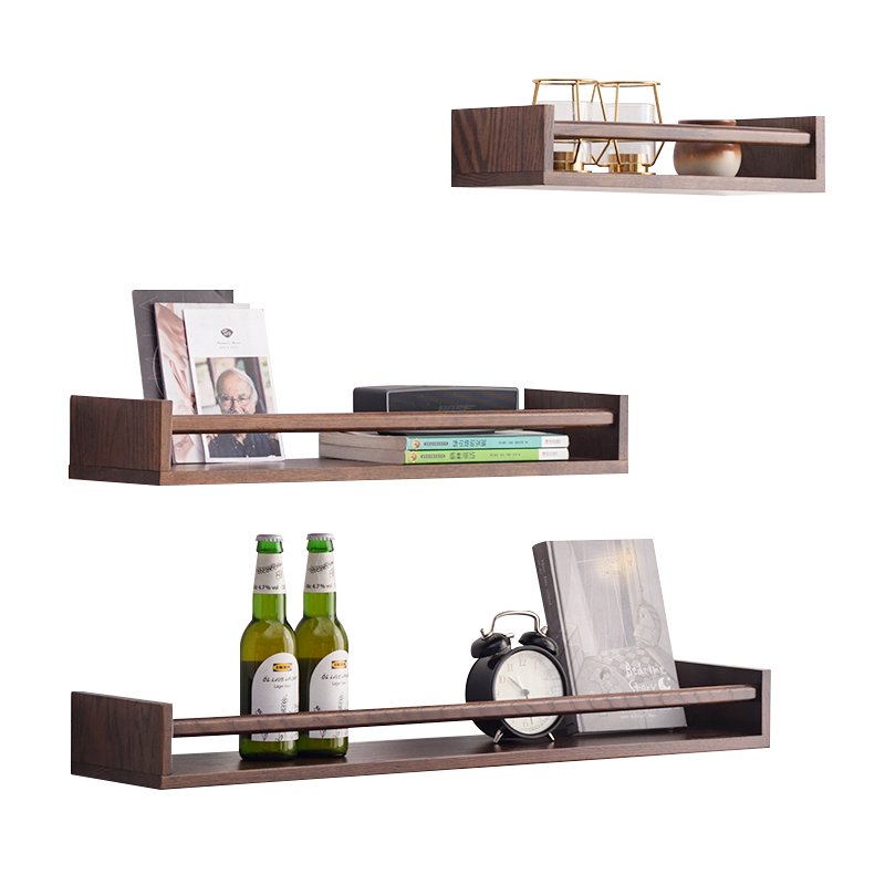 艺柳园墙壁置物架墙上实木一字隔板壁挂客厅电视墙面置物架搁板卧室墙壁板子【单个】 80X16cm【胡桃色】