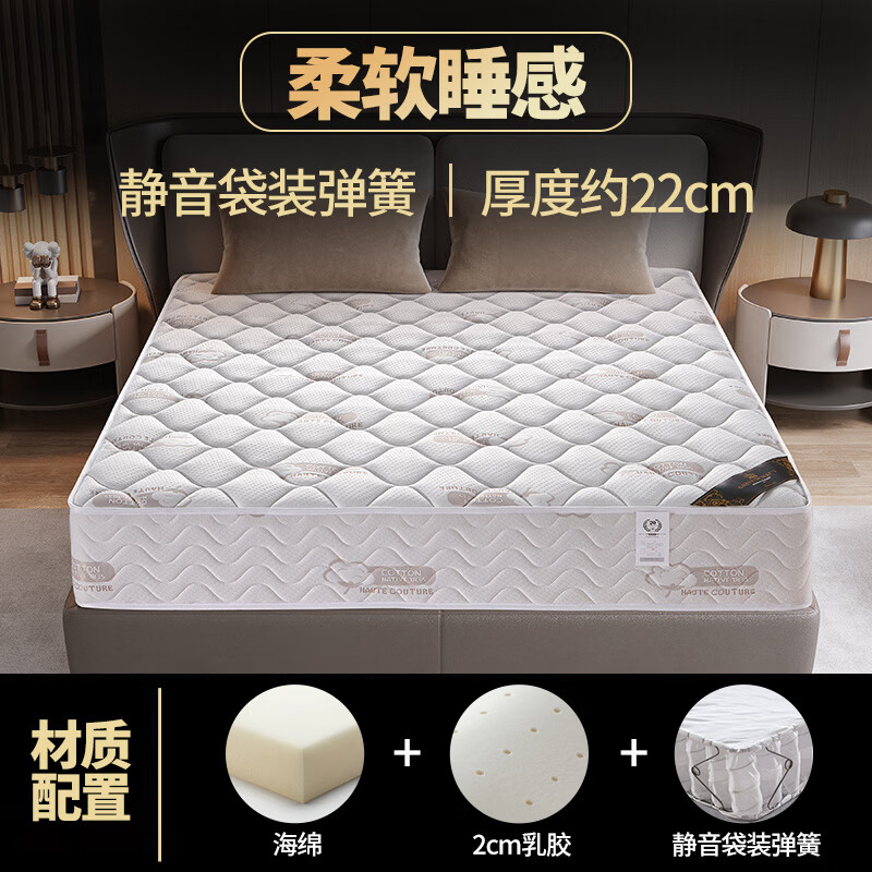 喜临门席梦思弹簧床垫乳胶椰棕静音独立弹簧床垫20cm加厚1.5米十大品牌 2cm乳胶+静音袋装弹簧 22cm 1.8*2.0m