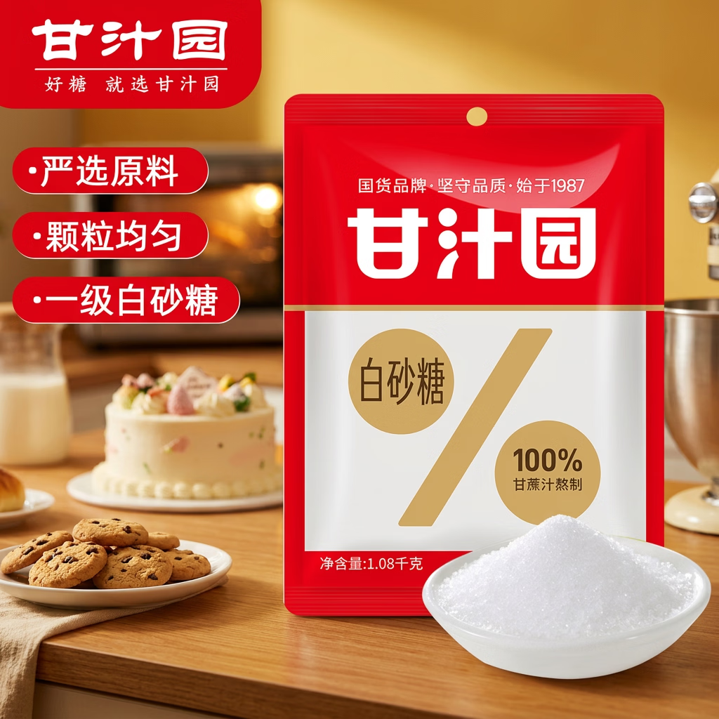甘汁园白糖1.08kg【白砂糖】调味品烘焙原料冲饮食品厨房必备家用调料