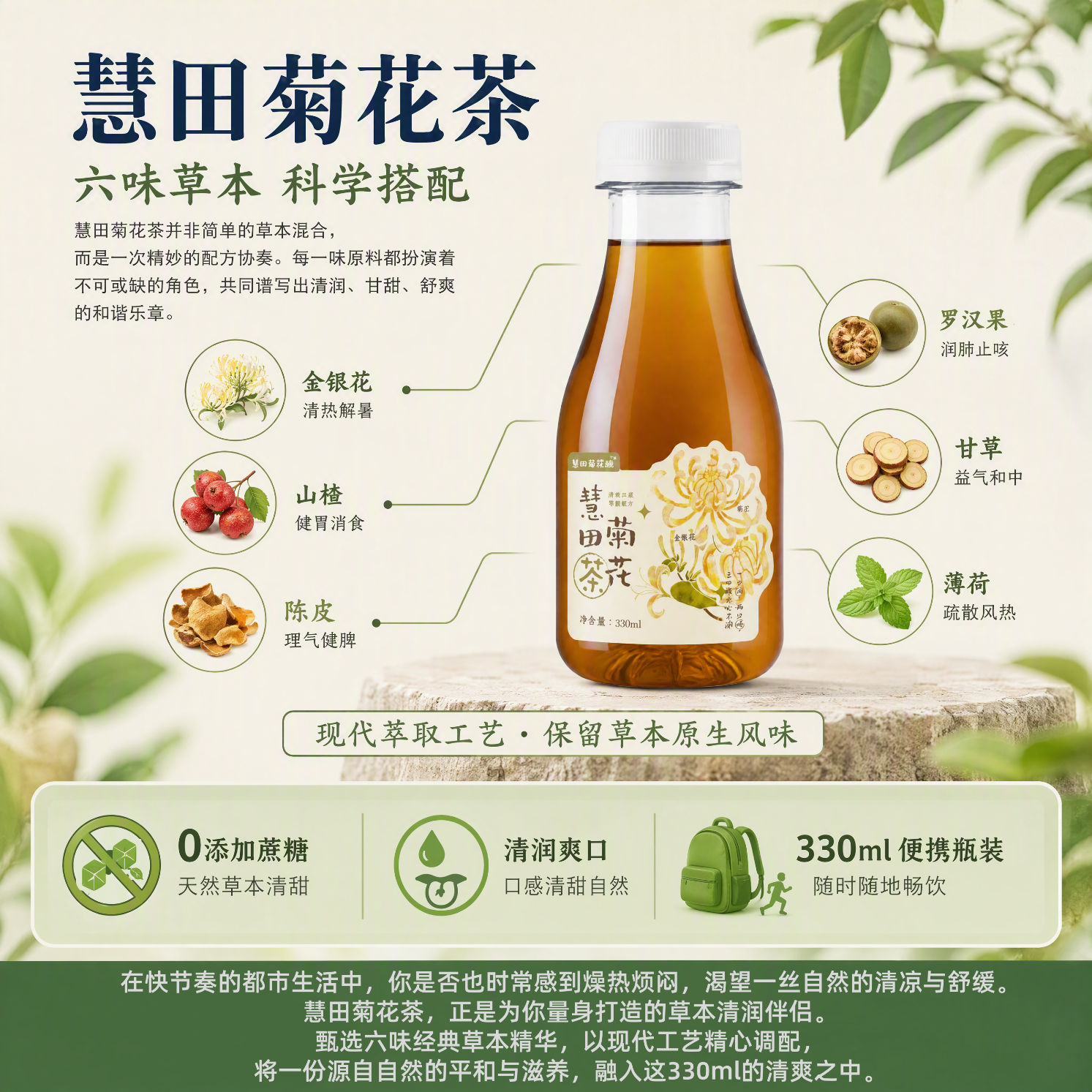 慧田菊花酿无糖菊花茶饮料金银花茶水植物饮料消暑解腻解渴凉茶整箱 菊花茶 330ml|6 瓶 ×1 箱(总6瓶)