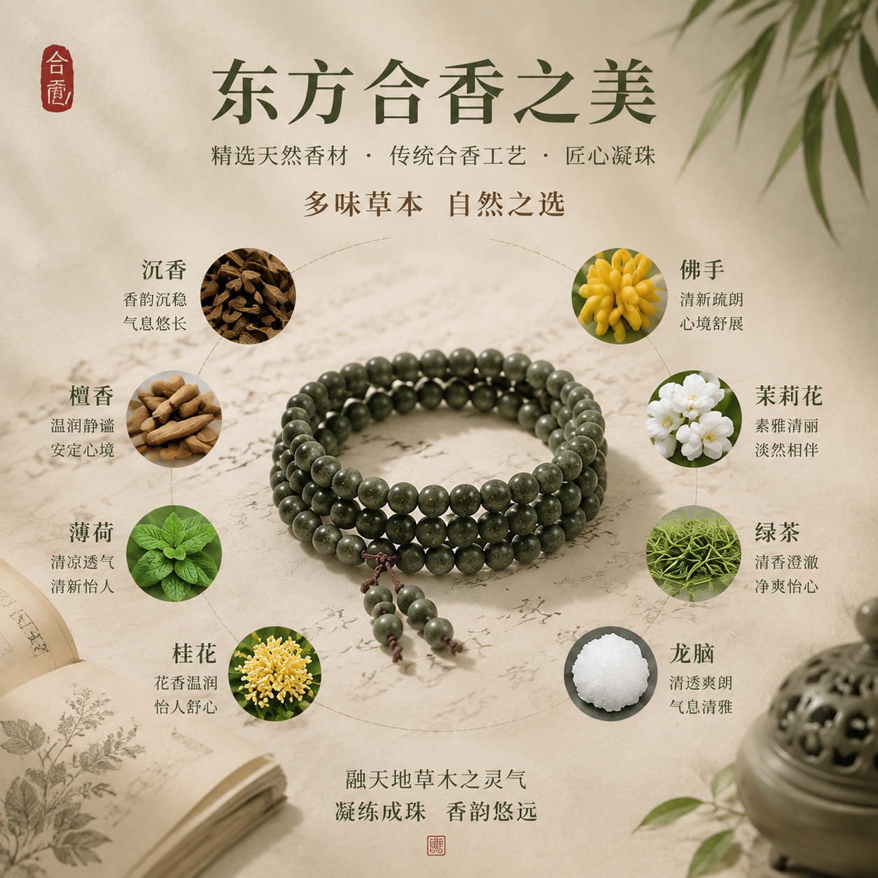 LUXO无上清凉合香珠手串 古法合香手链 男女款 药香沉香檀香香薰手链 无上清凉合香珠 18mm 13颗