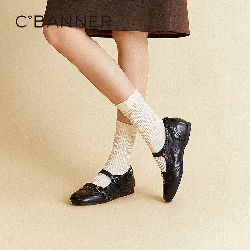 千百度（C.BANNER）布洛克钢琴家玛丽珍鞋女2026春新款内增高单鞋 黑色 36 (230mm)